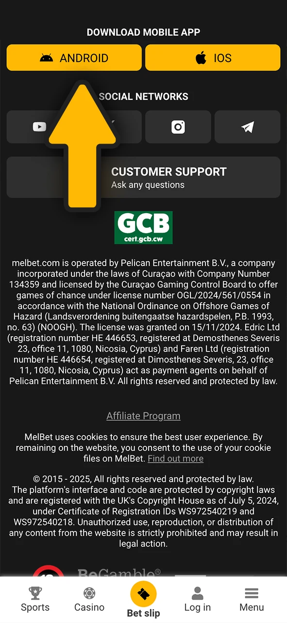Download the Melbet app for Android in a few clicks.
