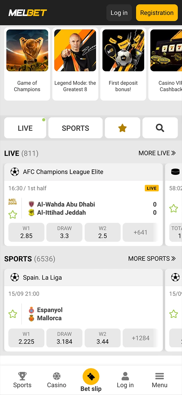 Open the Melbet website and download the app for Android.
