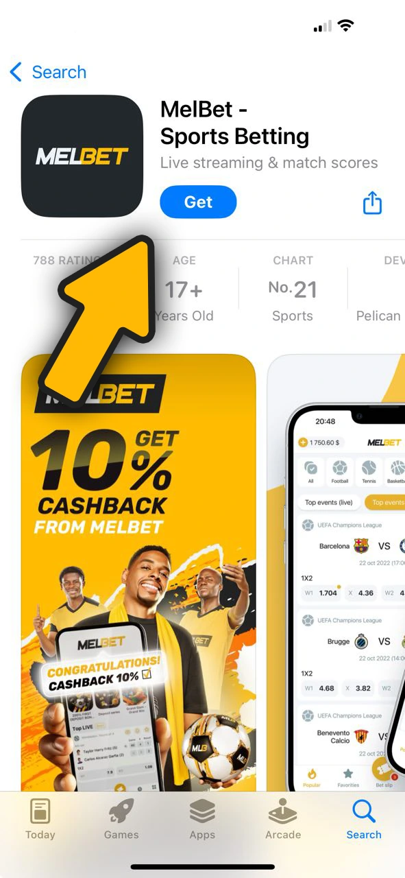 Télécharge et installe l’application Melbet sur iOS.