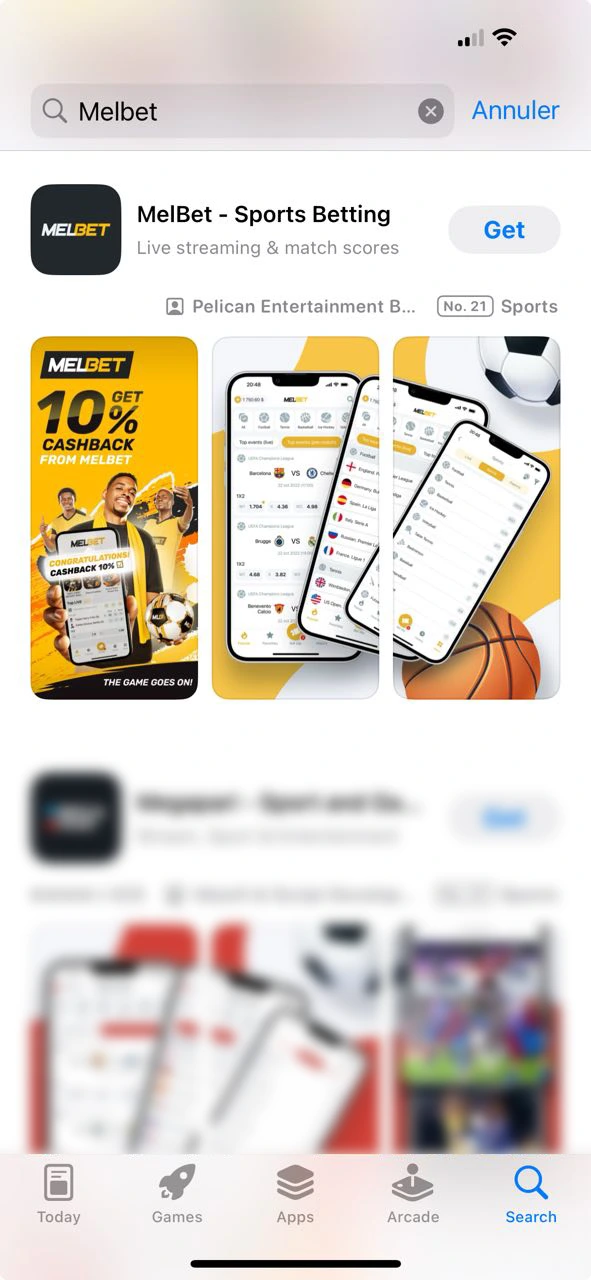 Cherche notre application officielle Melbet sur iOS.