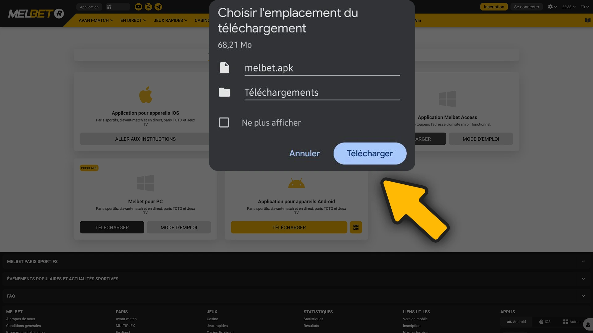 Passe à l’étape suivante et choisis un dossier pour installer Melbet sur PC.