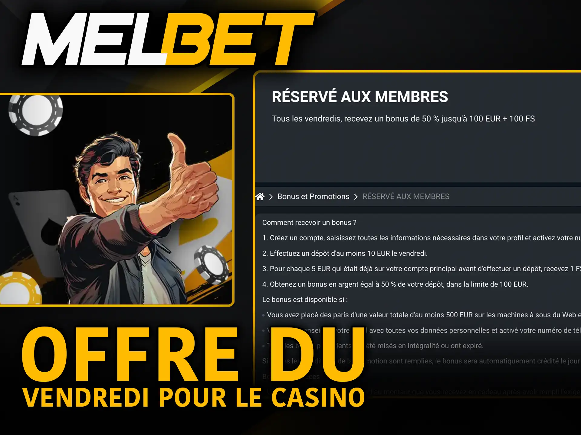 Offre du vendredi pour le casino Melbet recharge et gagne.