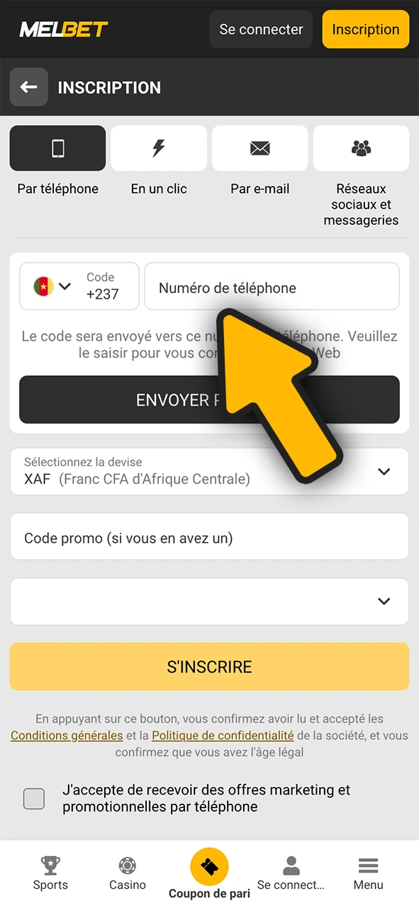 Entrer tes informations personnelles sur Melbet.
