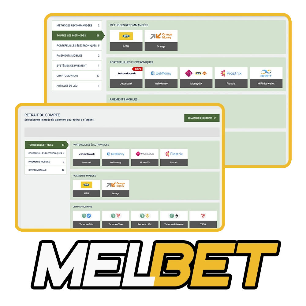 Méthodes de paiement sur Melbet au Cameroun dépose et retire tes gains facilement.