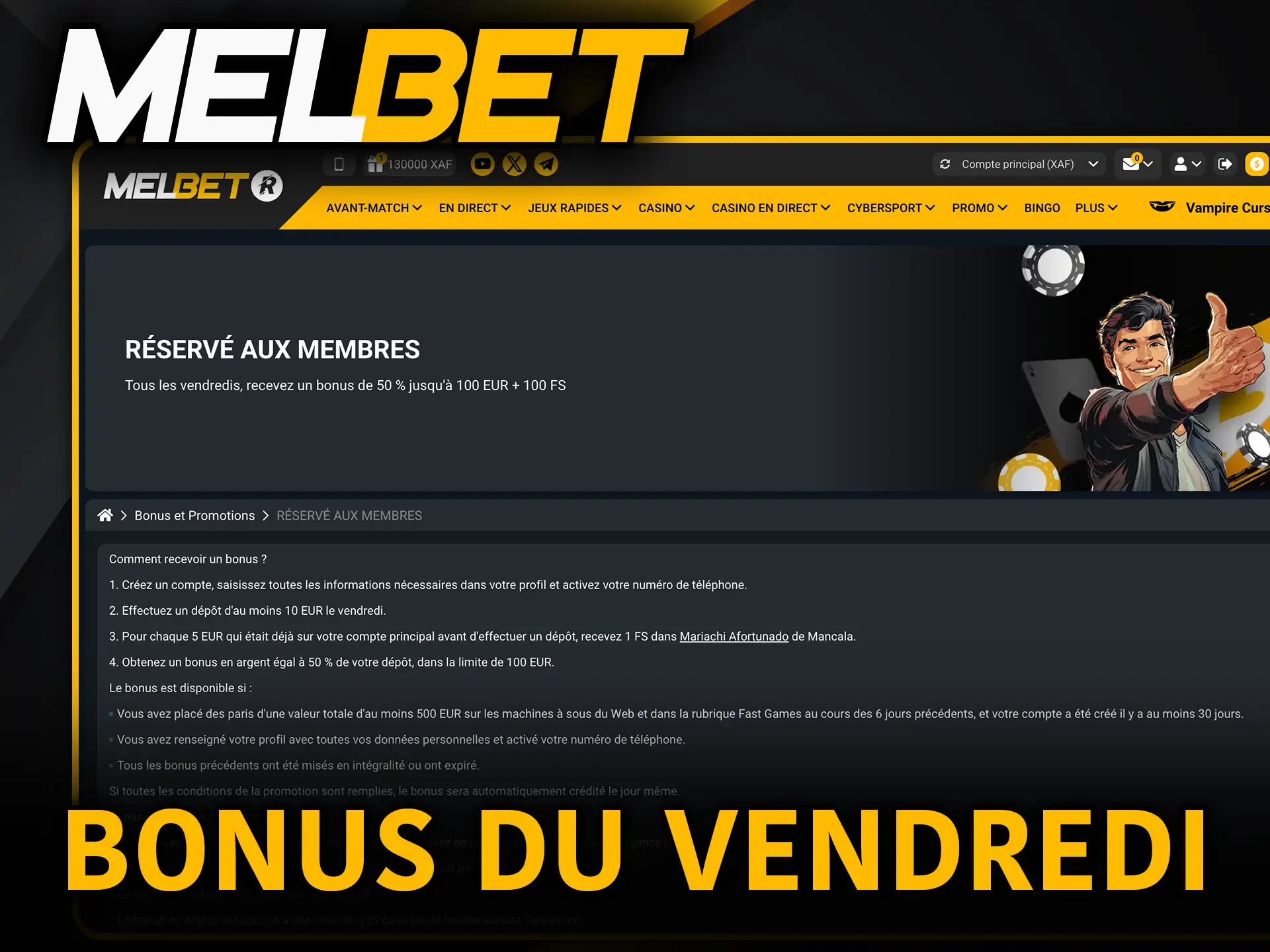 Bonus du vendredi Melbet recharge ton compte et joue plus.