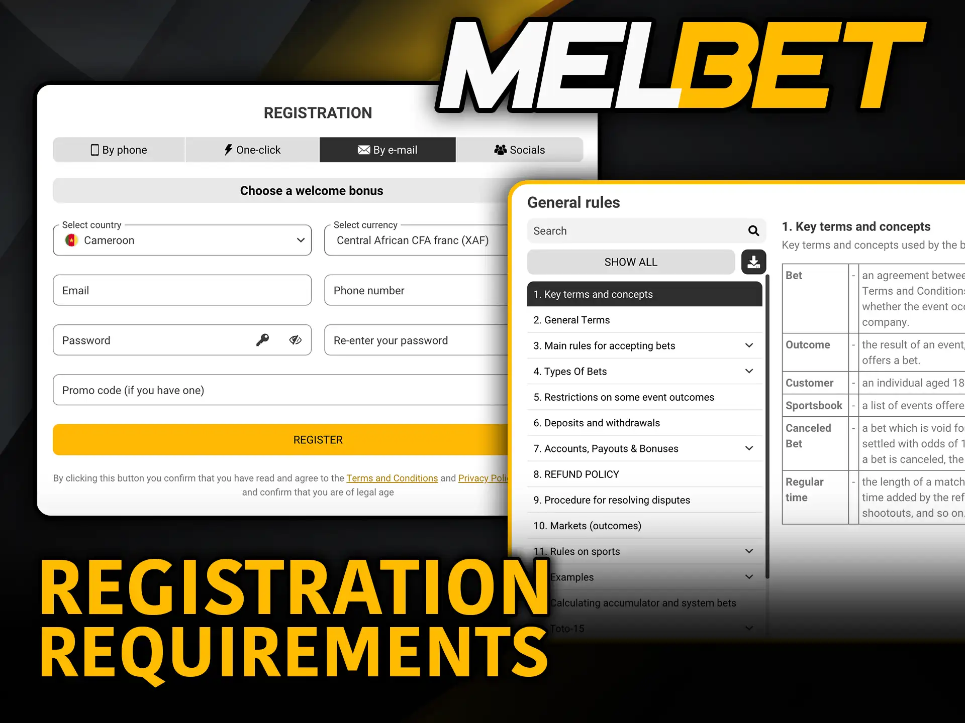 Account registration requirements in Melbet learn before signing up.