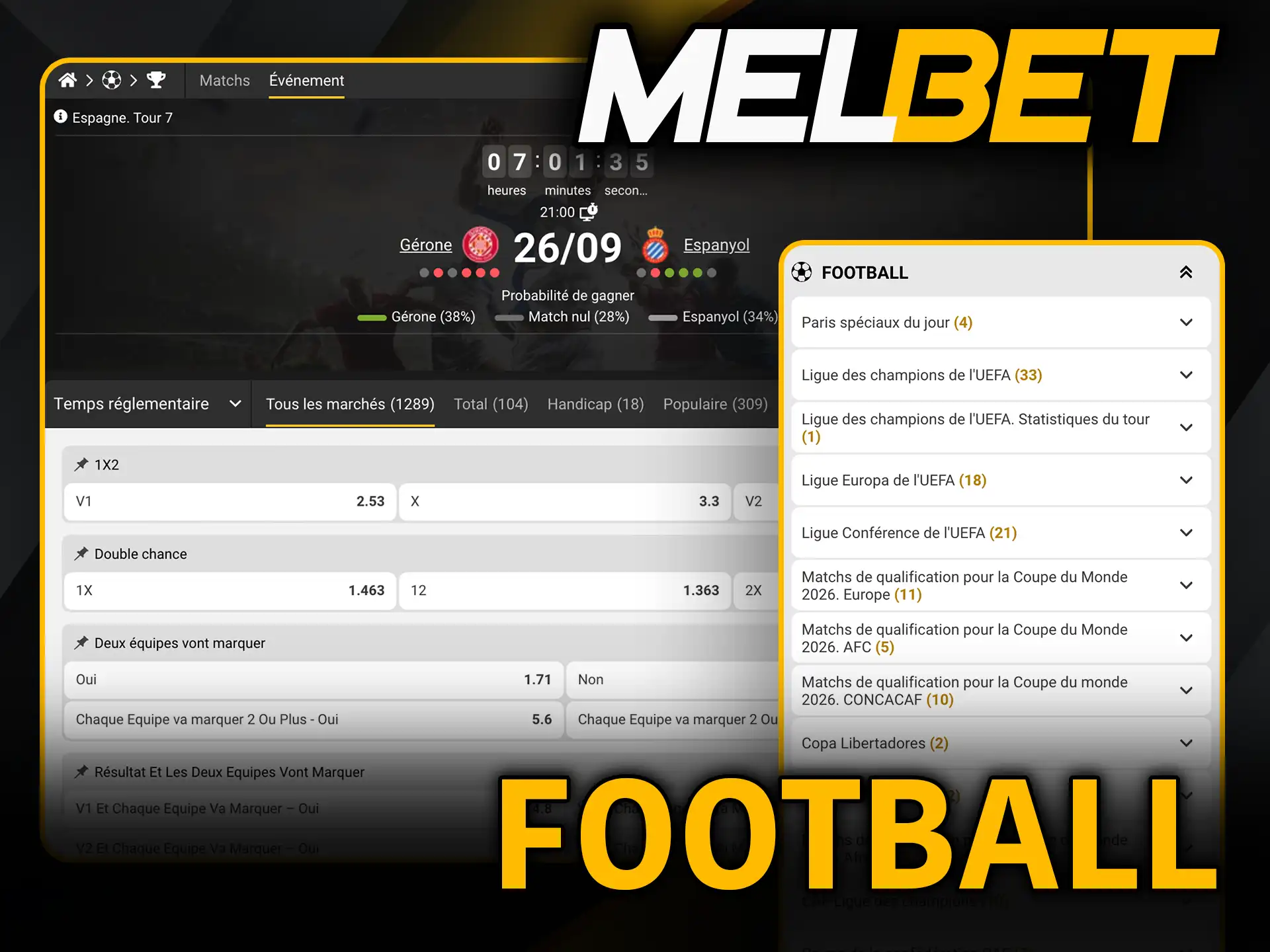 Football sur Melbet parie sur les meilleurs matchs.