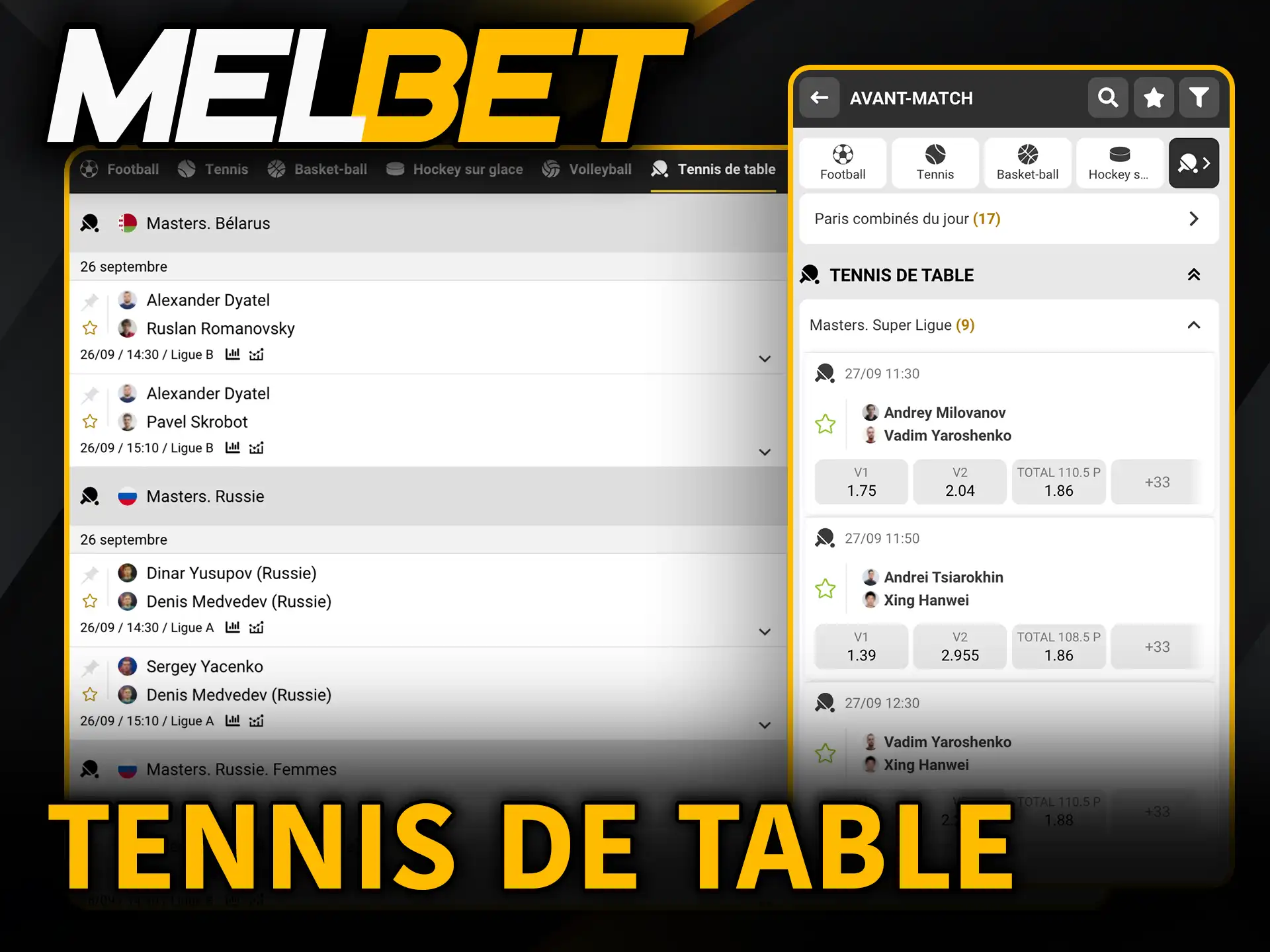 Tennis de table Melbet parie et profite de chaque échange.