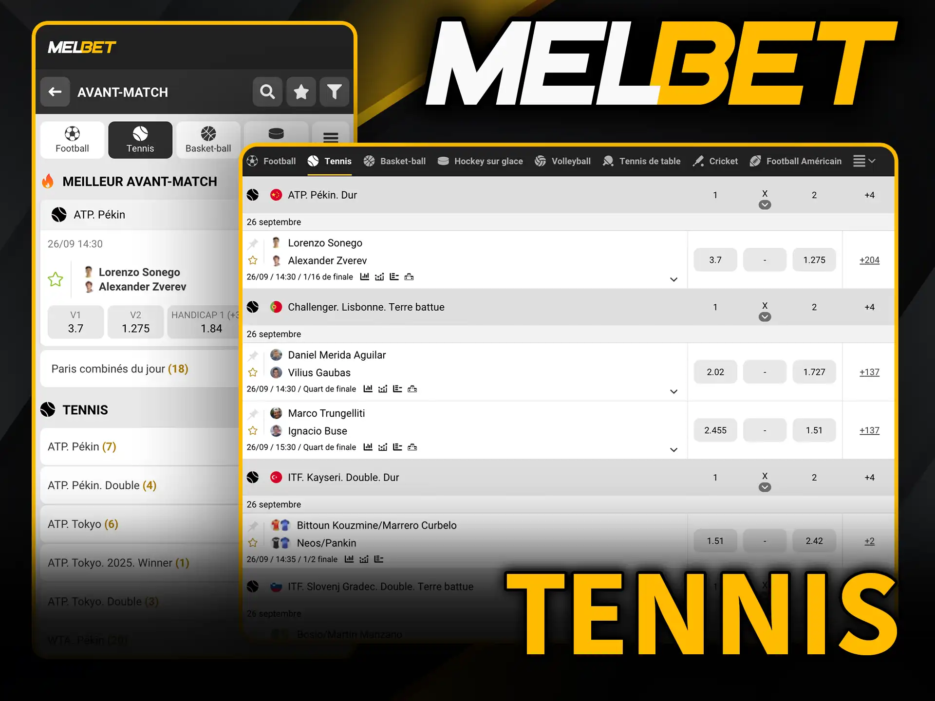Tennis sur Melbet profite des meilleures cotes.