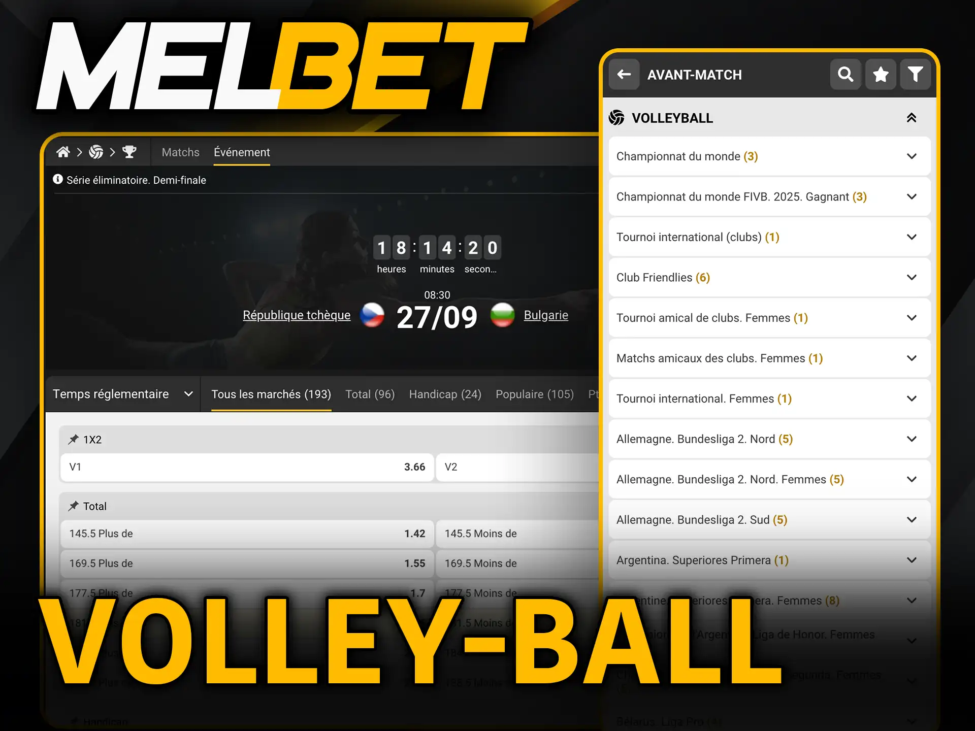 Volley-ball sur Melbet découvre et parie en direct.