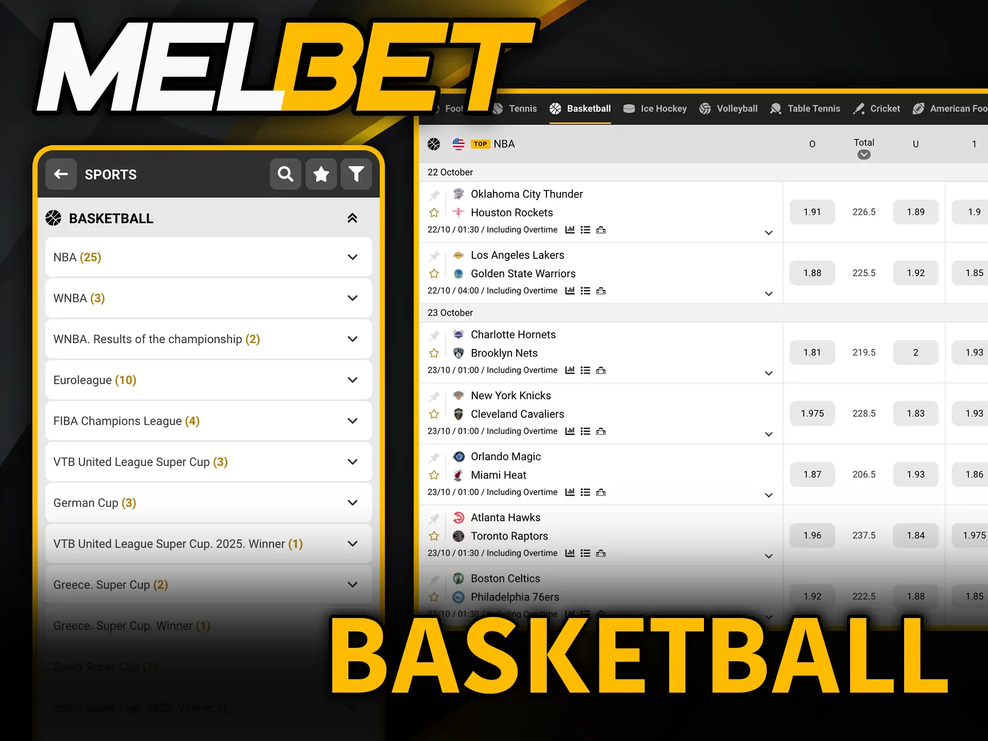 Basketball betting at Melbet play and win every game.