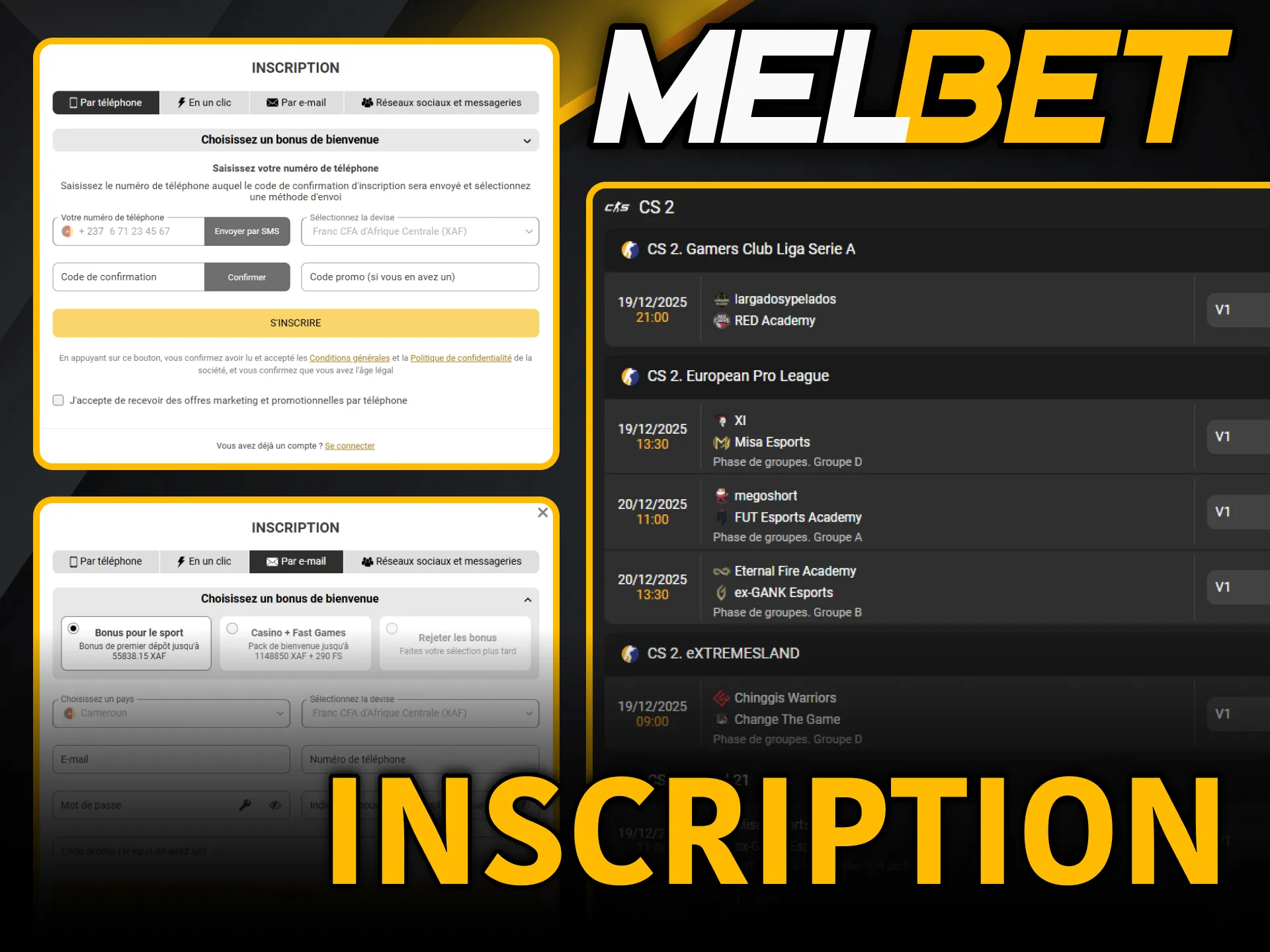 Inscription sur Melbet pour commencer les paris eSports rapidement.