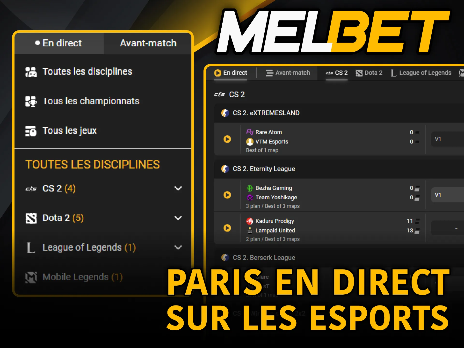 Paris eSports en direct sur Melbet pour joueurs camerounais.