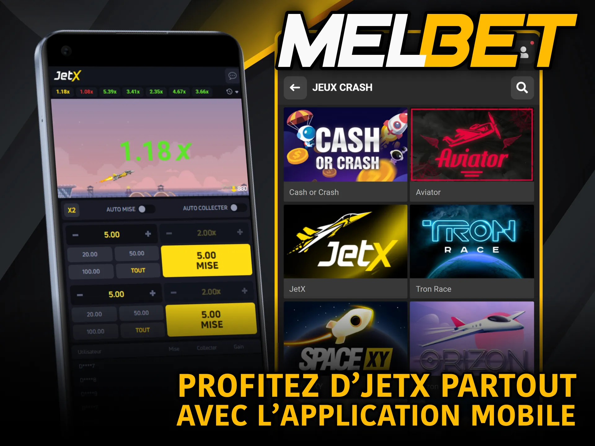 Jouez à JetX partout avec l’application mobile Melbet.