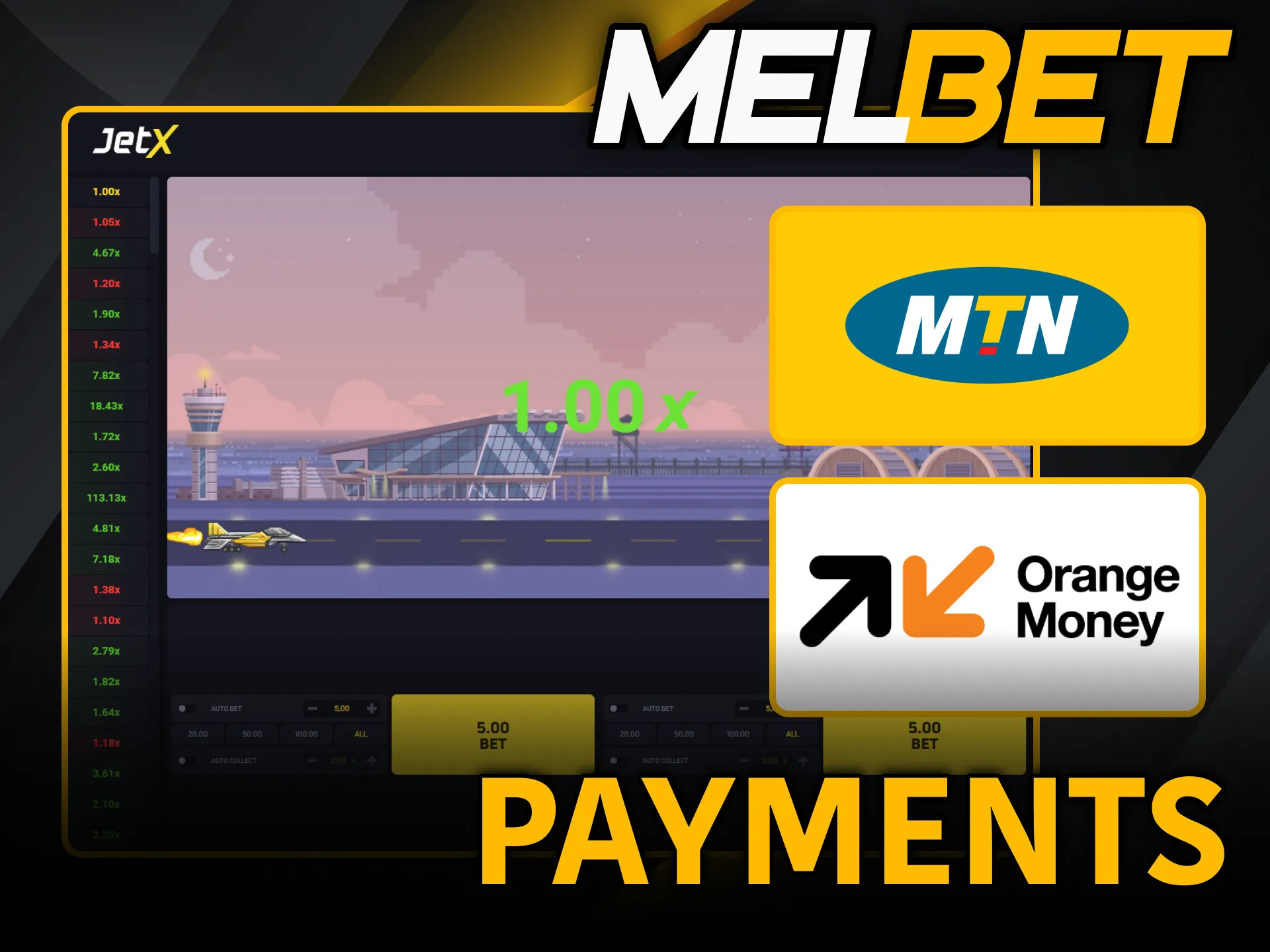Use fast payment methods for JetX on Melbet.