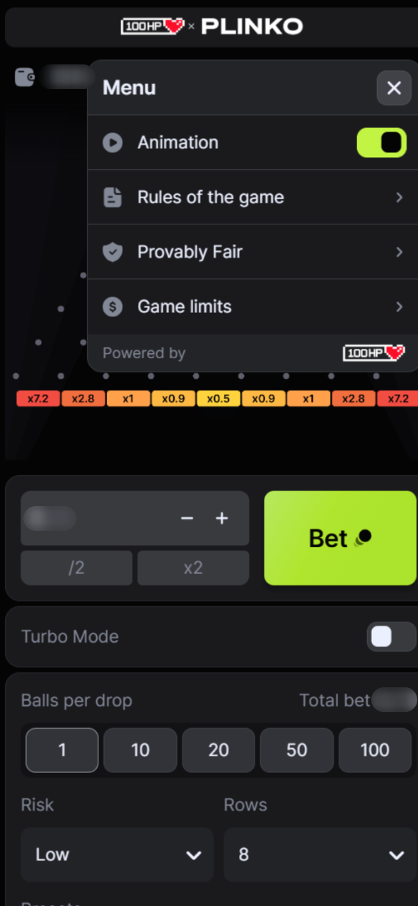 Check Plinko game menu settings at Melbet Cameroon official.