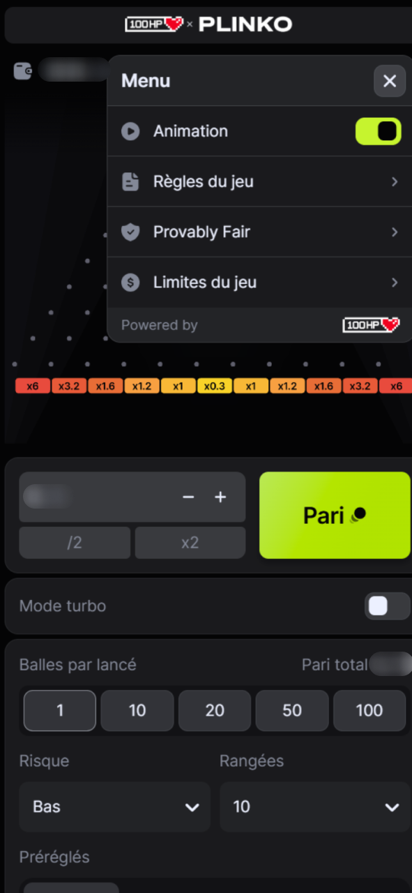 Vérifiez les paramètres du menu du jeu Plinko sur Melbet.