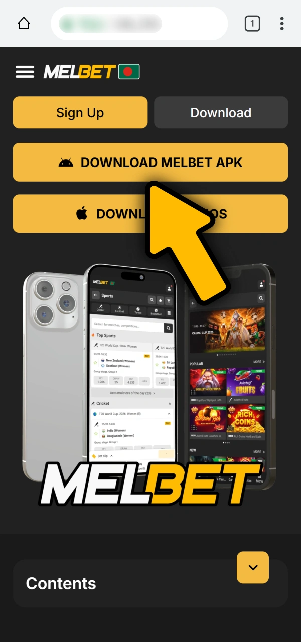 Click the direct link to download Melbet App for Android.
