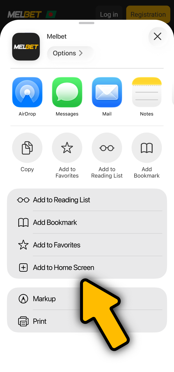 Finalize the web icon setup to download Melbet App for iOS.
