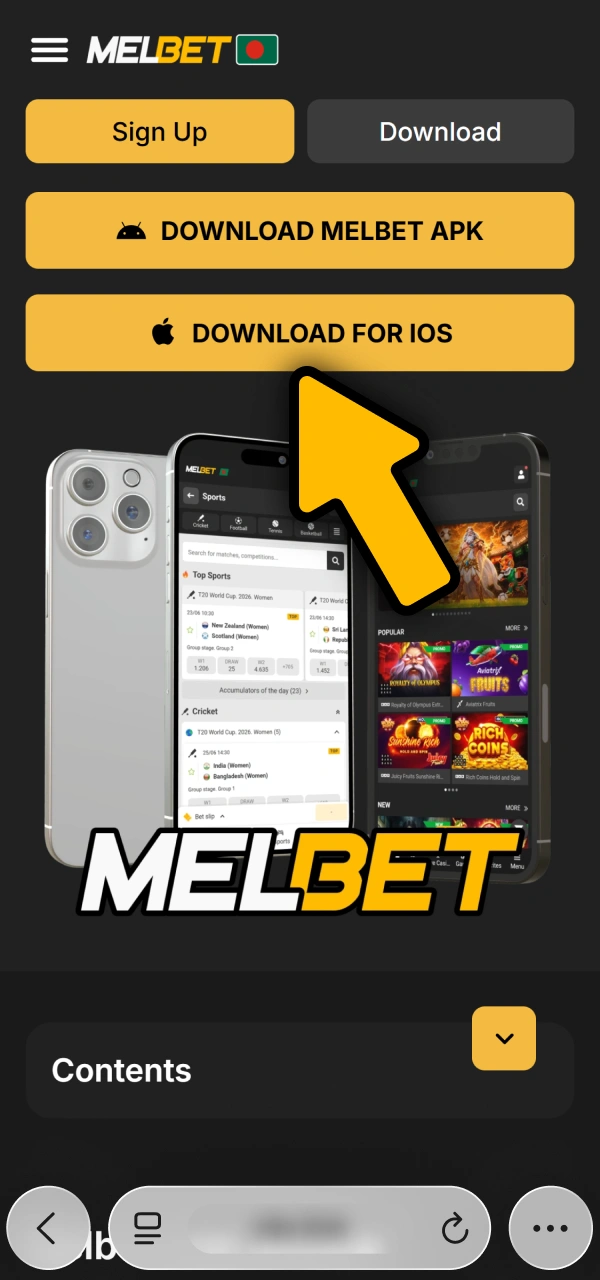 Launch your mobile browser to download Melbet App for iOS.