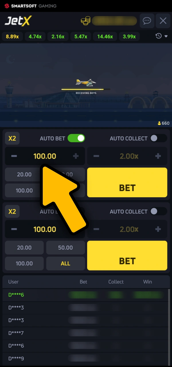 Select your initial wager on how to play Melbet JetX.