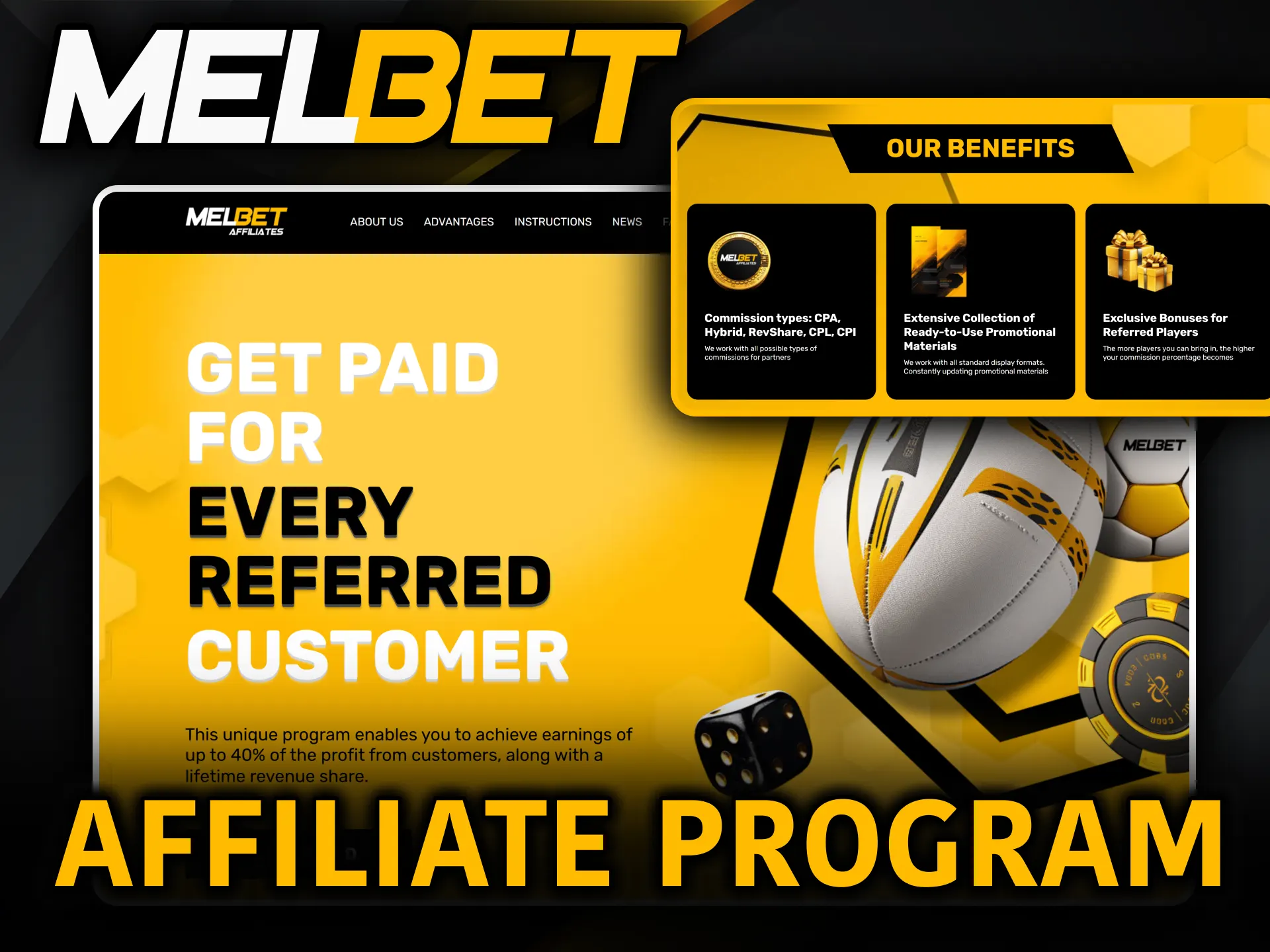 Join the Melbet website partner network and earn affiliate program profits.