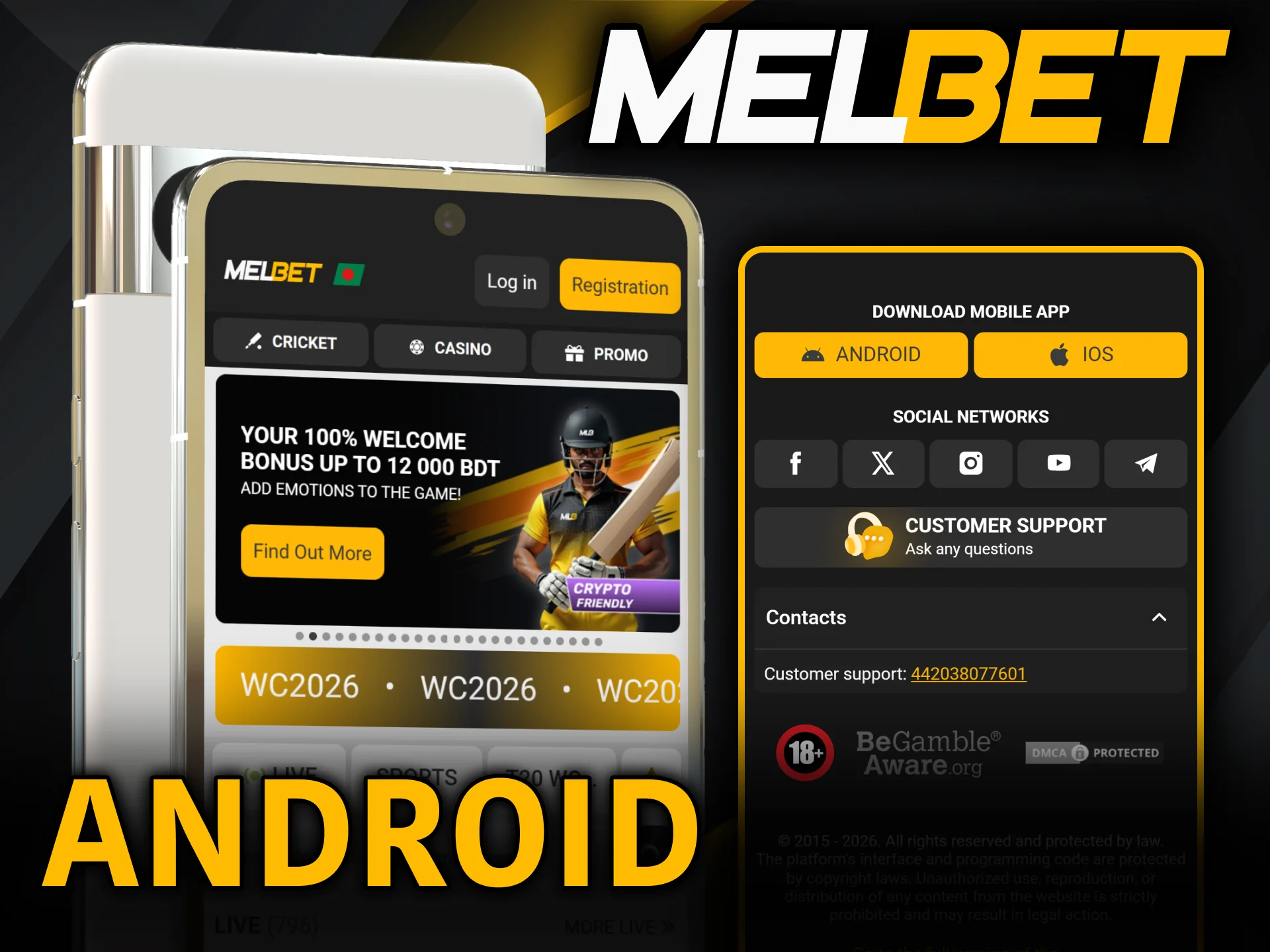 Install the Melbet mobile application APK file on your Android device.