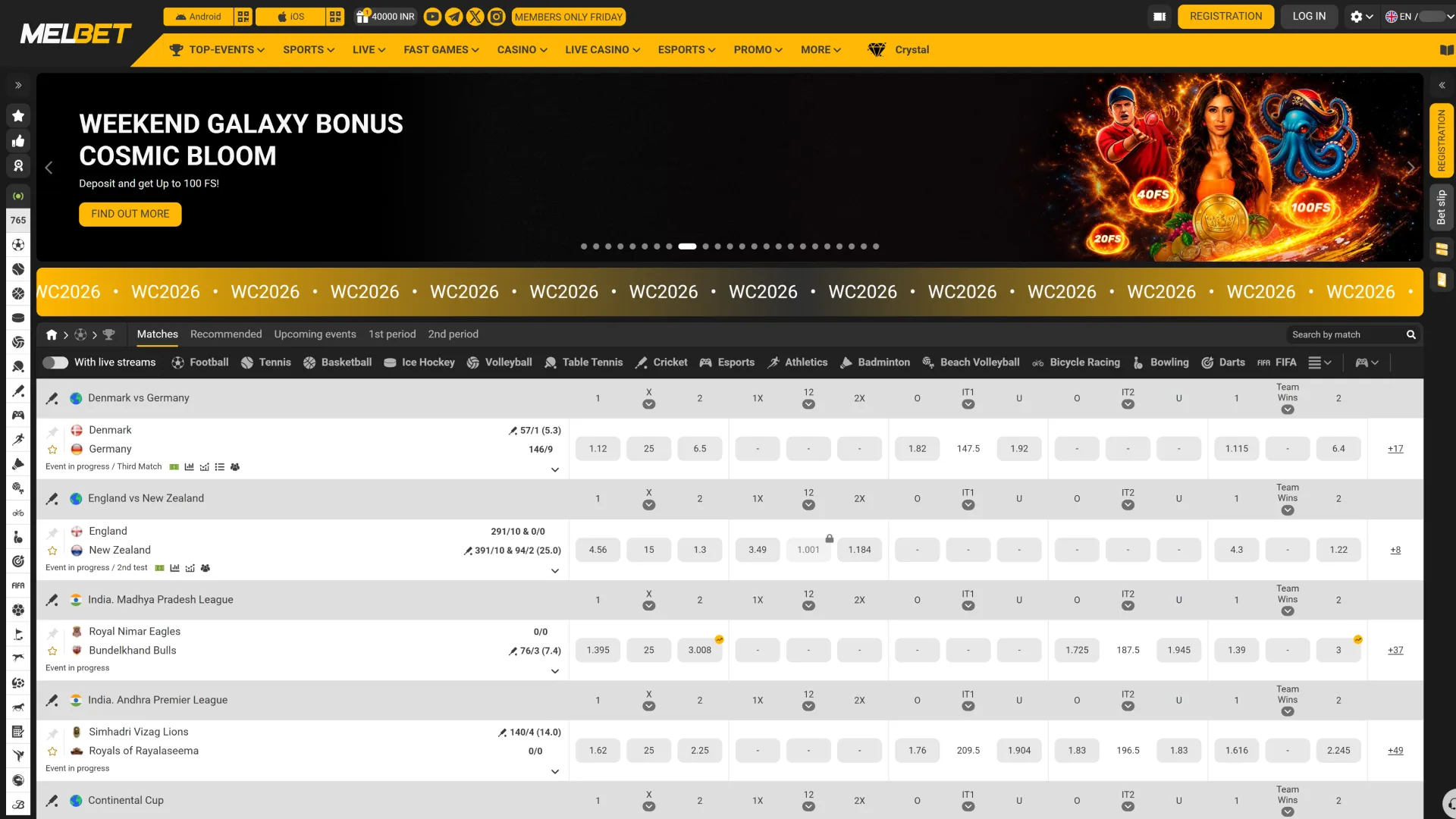 Explore the sports sportsbook design on the current Melbet interface.