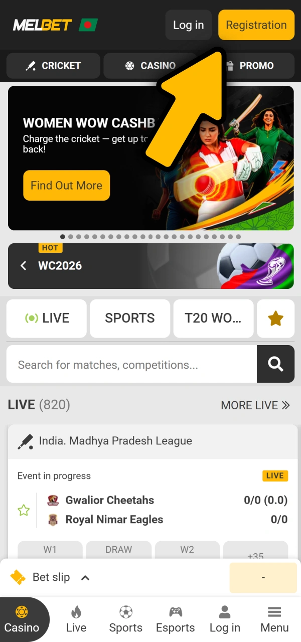 Access the right form section on how to get Melbet Promo Code.