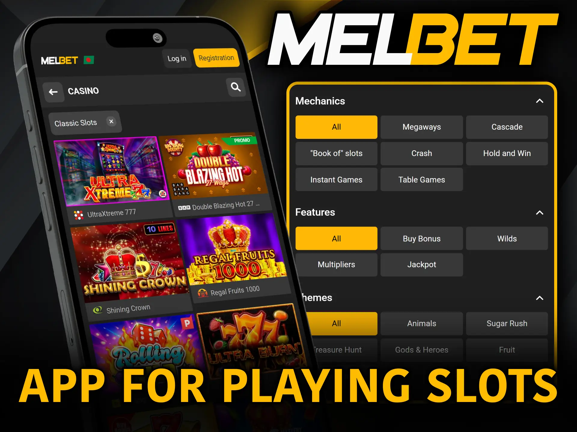 Download the responsive mobile application to enjoy portable Melbet Slots.
